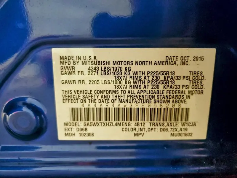 2015 MITSUBISHI OUTLANDER SPORT SE  