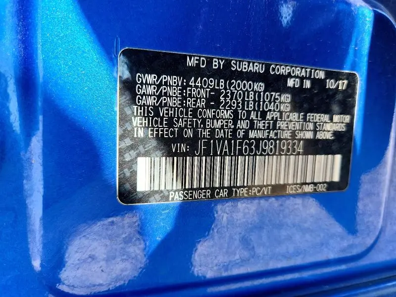 2018 SUBARU WRX LIMITED  