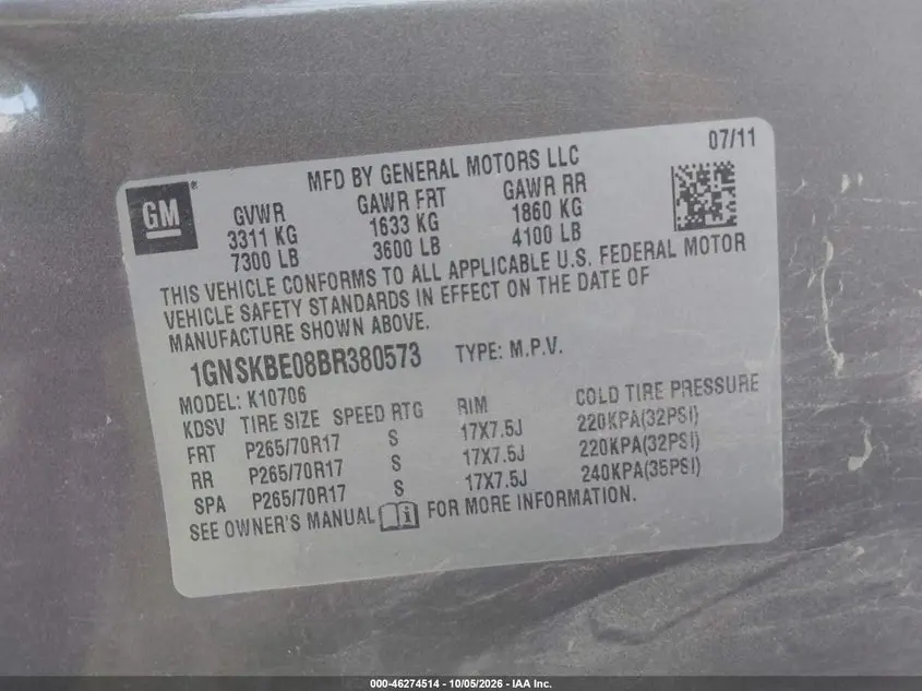 2011 CHEVROLET TAHOE LT