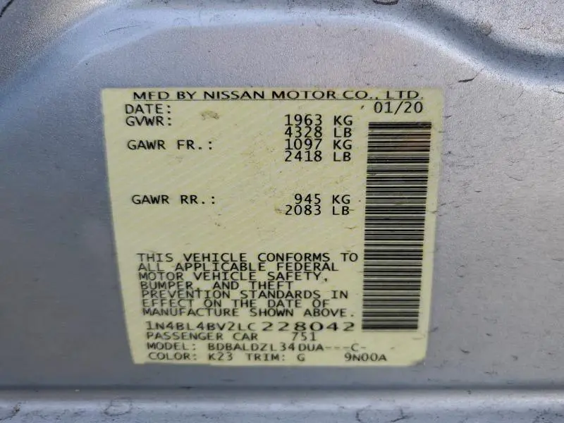 2020 NISSAN ALTIMA S  