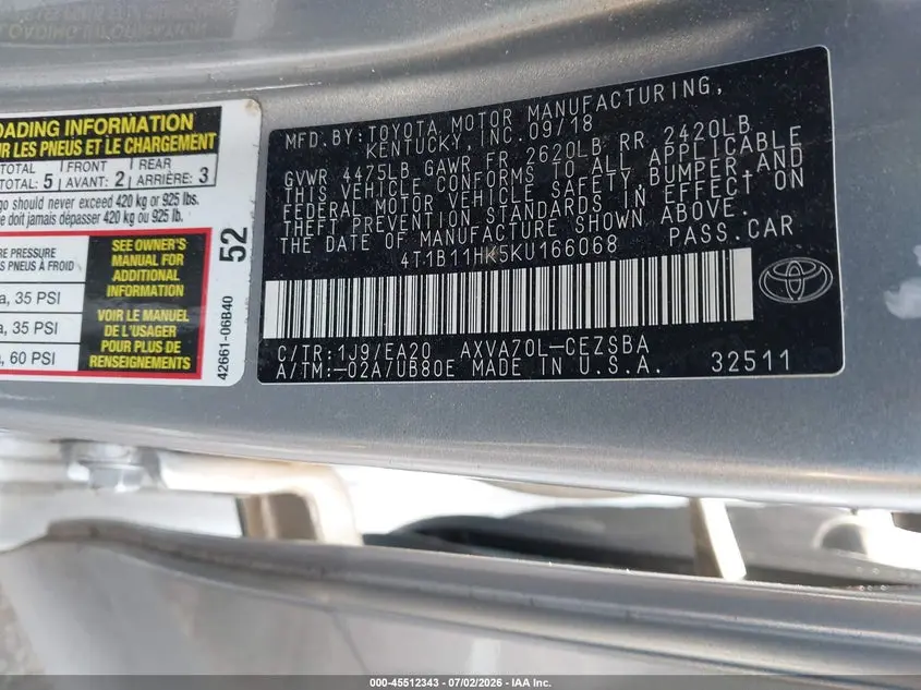2019 TOYOTA CAMRY SE