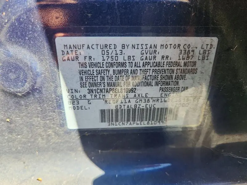 2014 NISSAN VERSA 1.6 S  