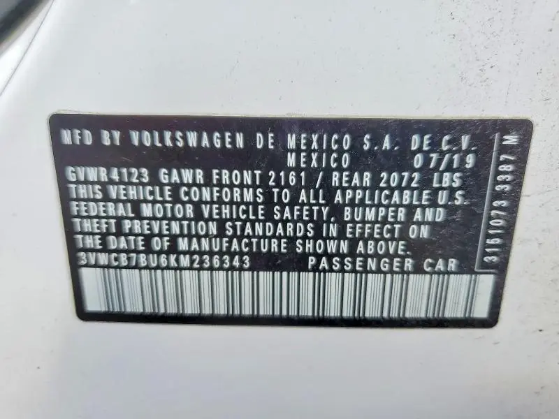 2019 VOLKSWAGEN JETTA S  