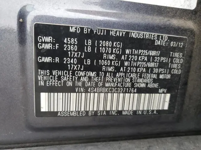 2012 SUBARU OUTBACK 2.5I LIMITED  