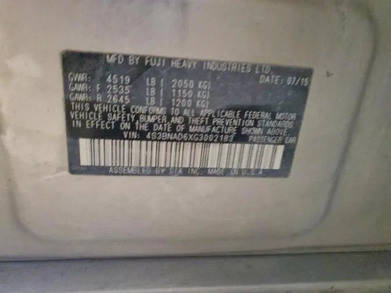 2016 SUBARU LEGACY 2.5I PREMIUM  