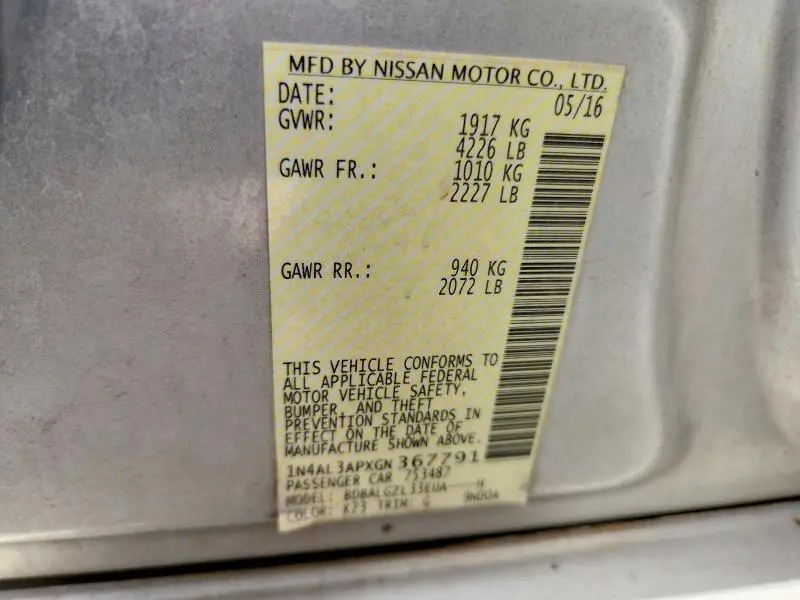 2016 NISSAN ALTIMA 2.5 S  
