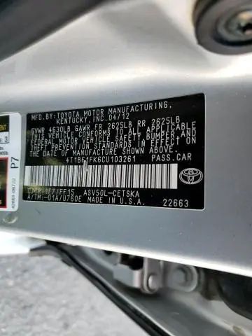 2012 TOYOTA CAMRY BASE