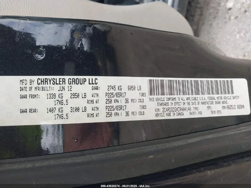 2012 DODGE GRAND CARAVAN CREW