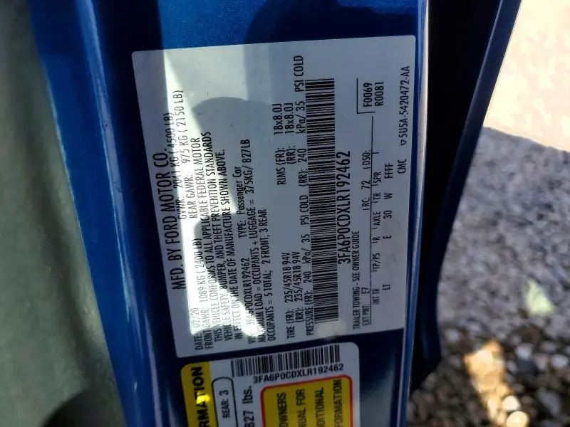 2020 FORD FUSION SEL  