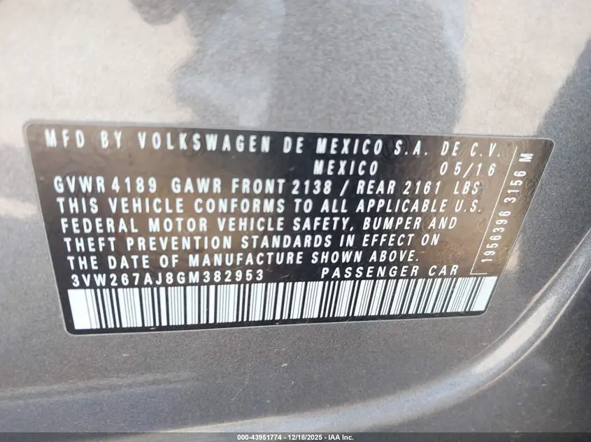 2016 VOLKSWAGEN JETTA 1.4T S