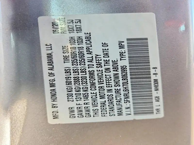 2020 HONDA ODYSSEY EXL  