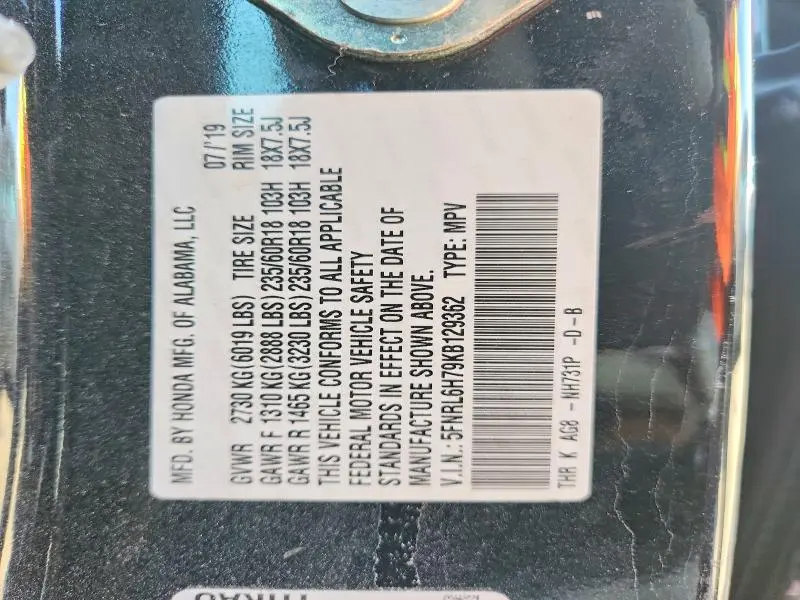 2019 HONDA ODYSSEY EXL  
