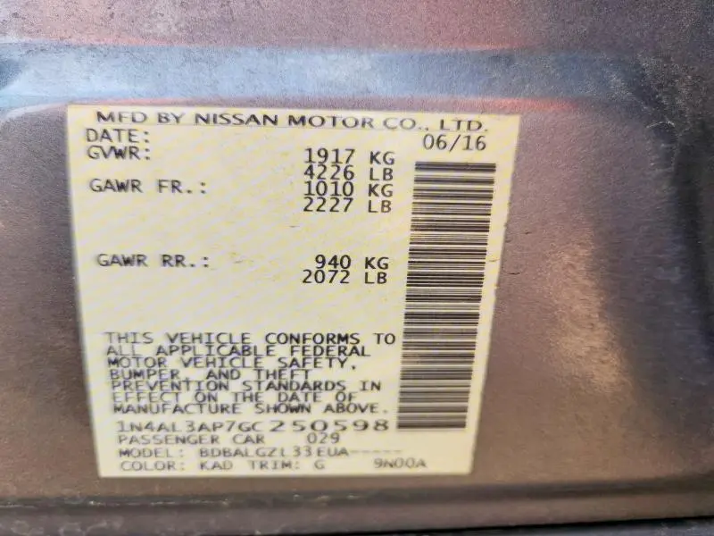 2016 NISSAN ALTIMA 2.5 S  