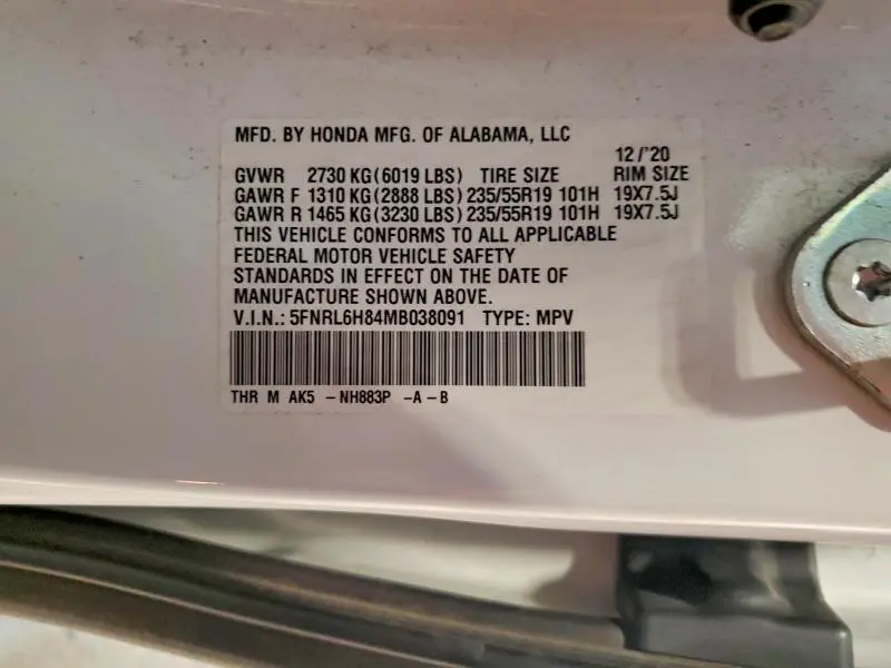 2021 HONDA ODYSSEY TOURING  
