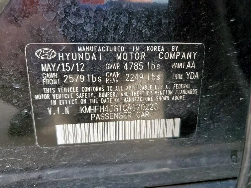2012 HYUNDAI AZERA GLS  