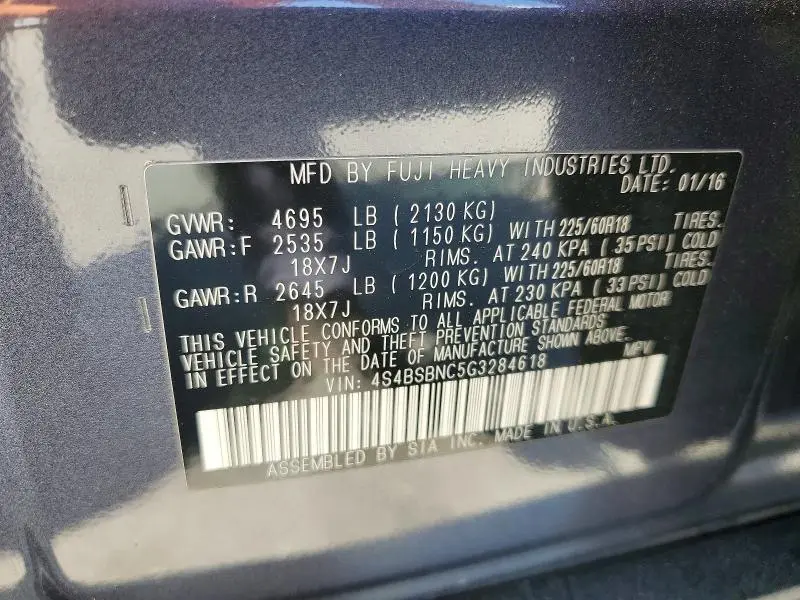 2016 SUBARU OUTBACK 2.5I LIMITED  