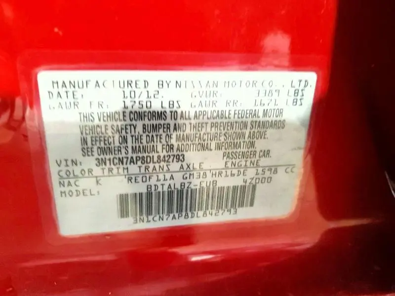 2013 NISSAN VERSA 1.6 S  
