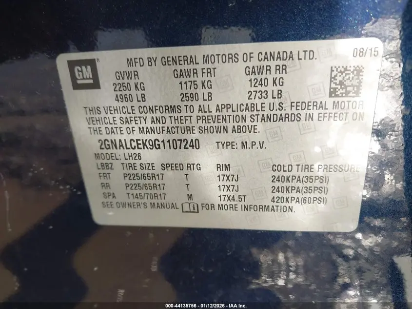 2016 CHEVROLET EQUINOX LT