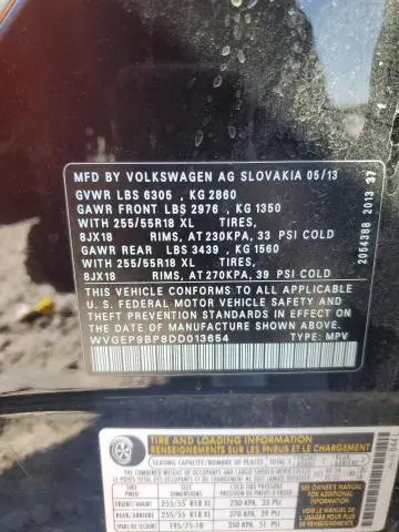 2013 VOLKSWAGEN TOUAREG V6 TDI  