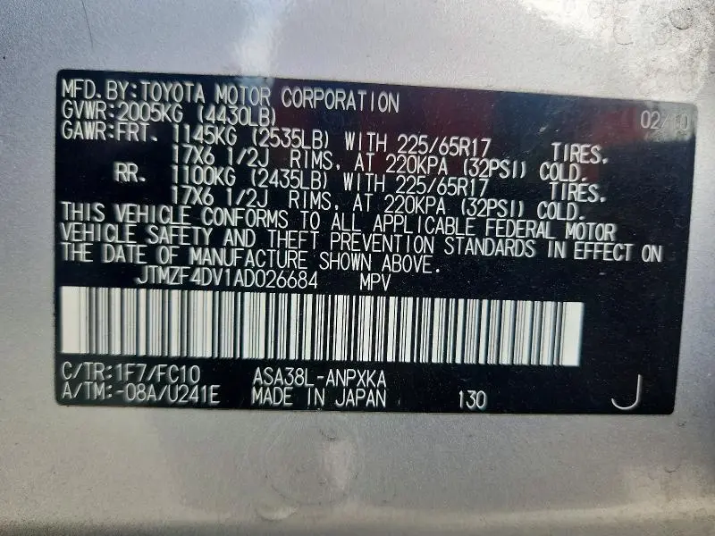 2010 TOYOTA RAV4 BASE  