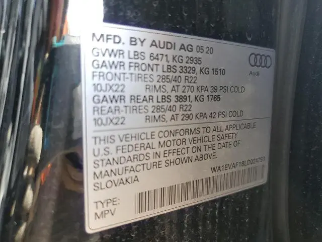 2020 AUDI Q8 PREMIUM PLUS S-LINE  