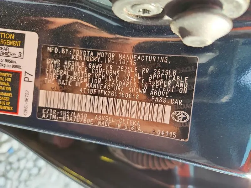2016 TOYOTA CAMRY XLE  