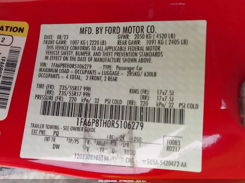2024 FORD MUSTANG ECOBOOST FASTBACK