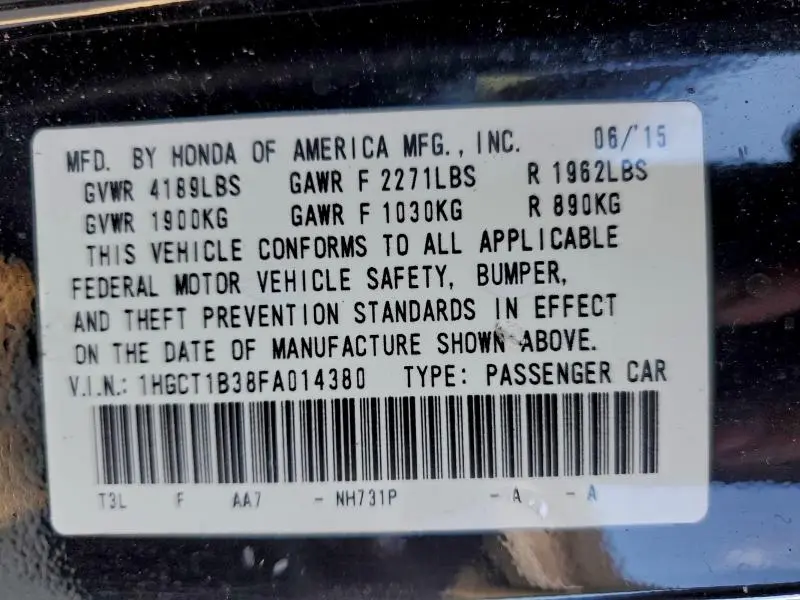 2015 HONDA ACCORD LX-S  