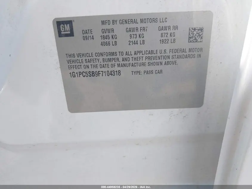 2015 CHEVROLET CRUZE 1LT AUTO