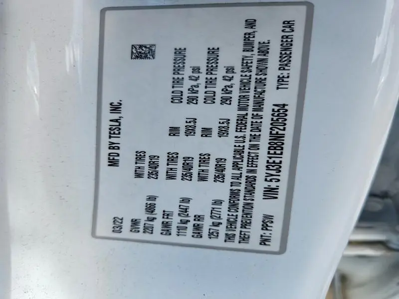 2022 TESLA MODEL 3   