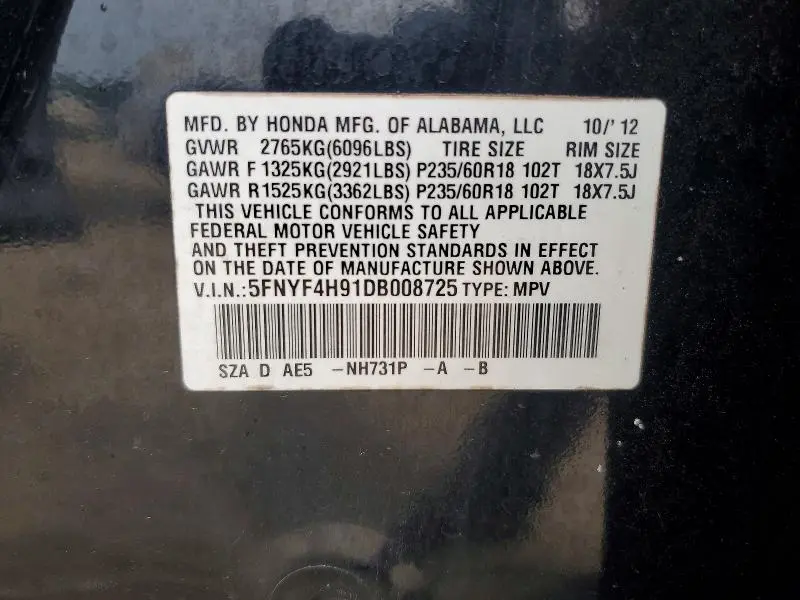 2013 HONDA PILOT TOURING  