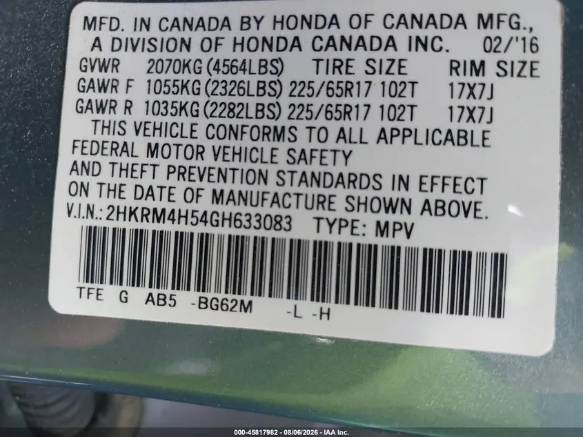 2016 HONDA CR-V EX