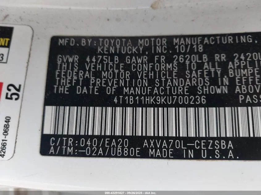 2019 TOYOTA CAMRY SE