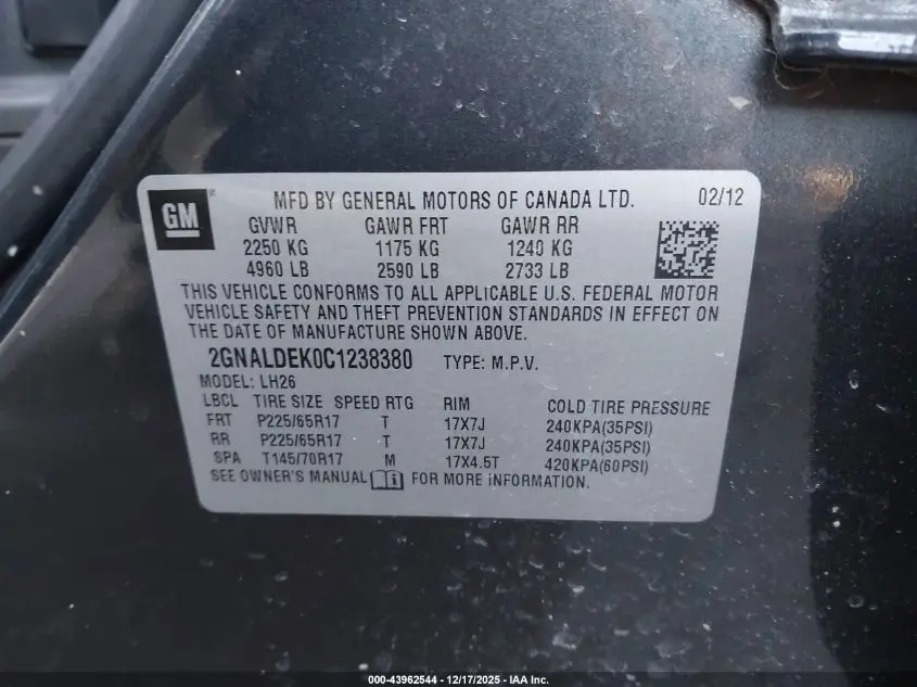 2012 CHEVROLET EQUINOX 1LT