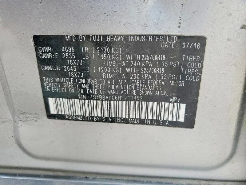 2017 SUBARU OUTBACK 2.5I LIMITED  