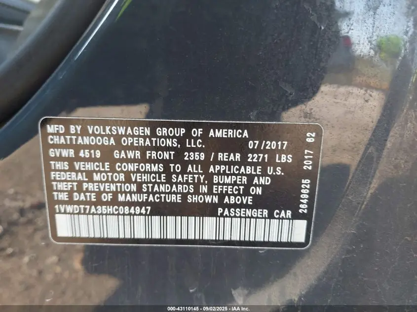 2017 VOLKSWAGEN PASSAT 1.8T R-LINE