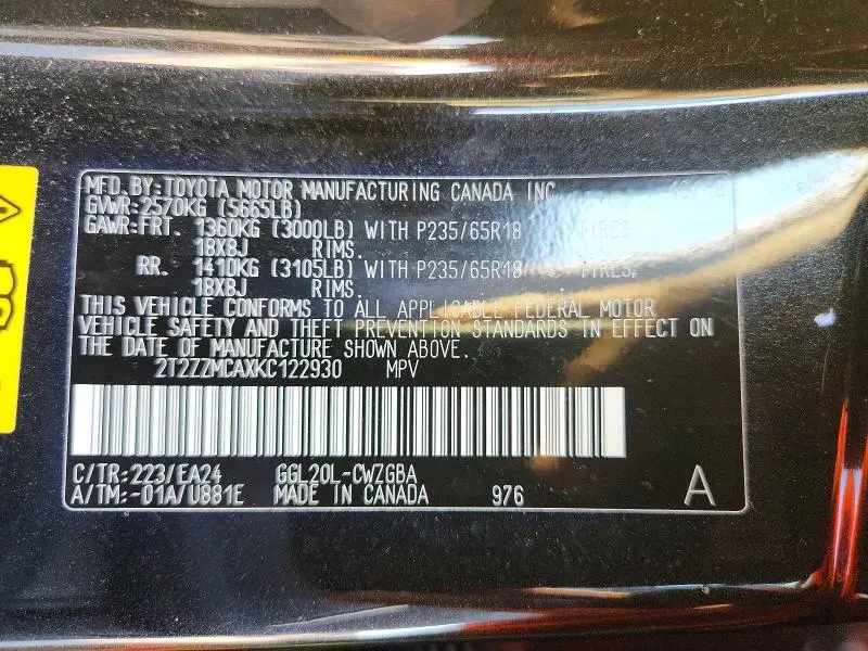 2019 LEXUS RX 350 BASE  