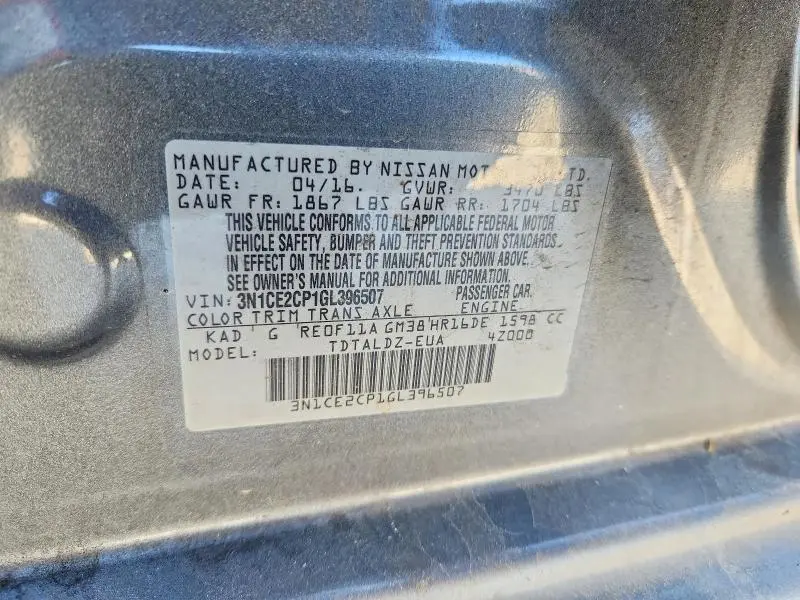2016 NISSAN VERSA NOTE S  