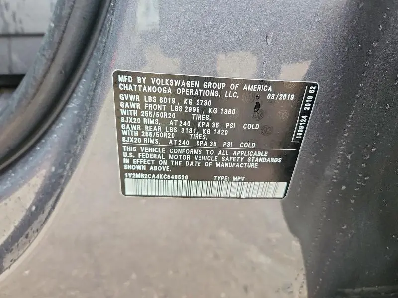 2019 VOLKSWAGEN ATLAS SEL  