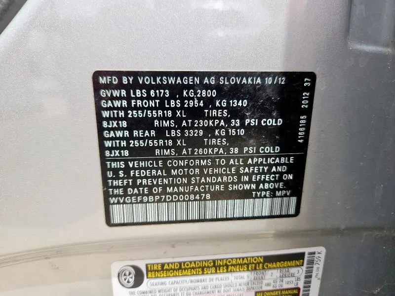 2013 VOLKSWAGEN TOUAREG V6  