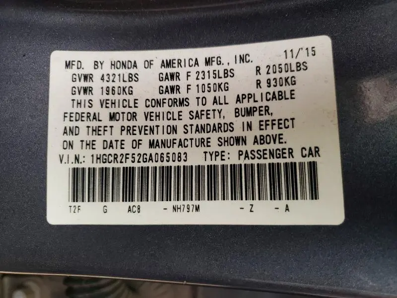 2016 HONDA ACCORD SPORT  