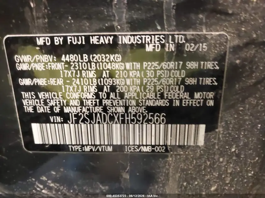 2015 SUBARU FORESTER 2.5I PREMIUM