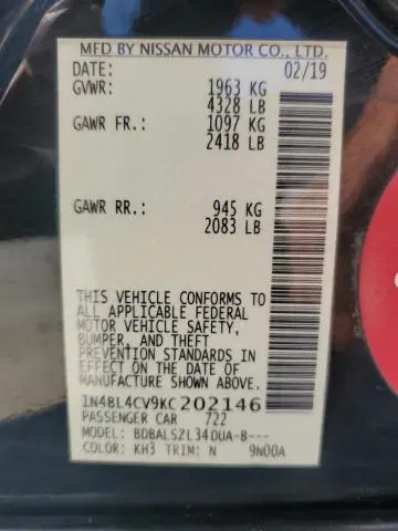 2019 NISSAN ALTIMA SR