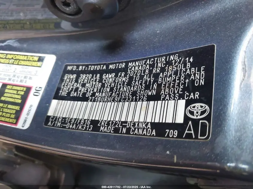 2015 TOYOTA COROLLA LE