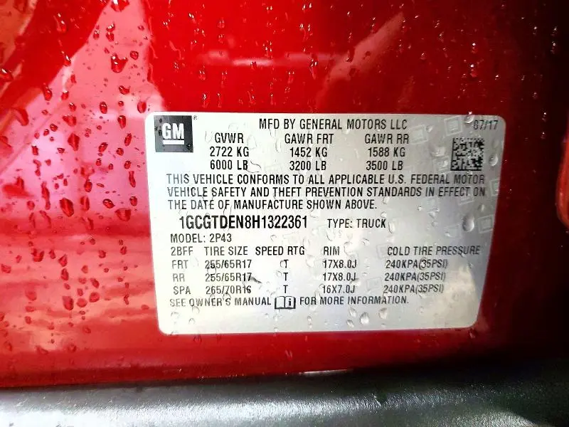 2017 CHEVROLET COLORADO Z71  