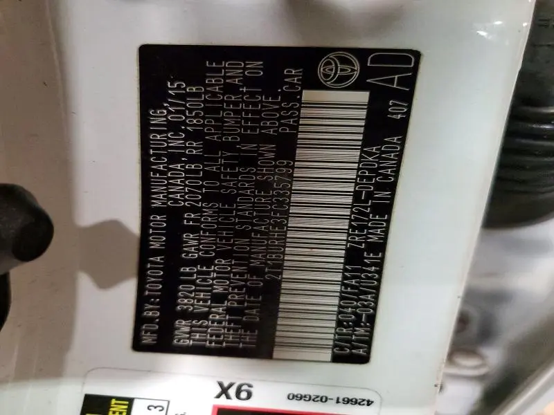 2015 TOYOTA COROLLA L  