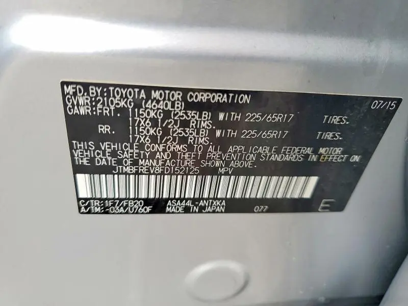 2015 TOYOTA RAV4 LE  