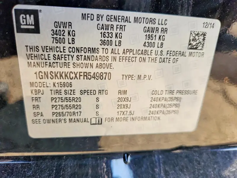 2015 CHEVROLET SUBURBAN K1500 LTZ  