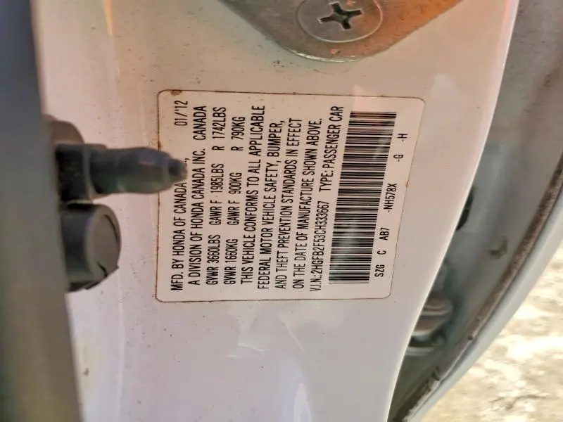 2012 HONDA CIVIC LX  