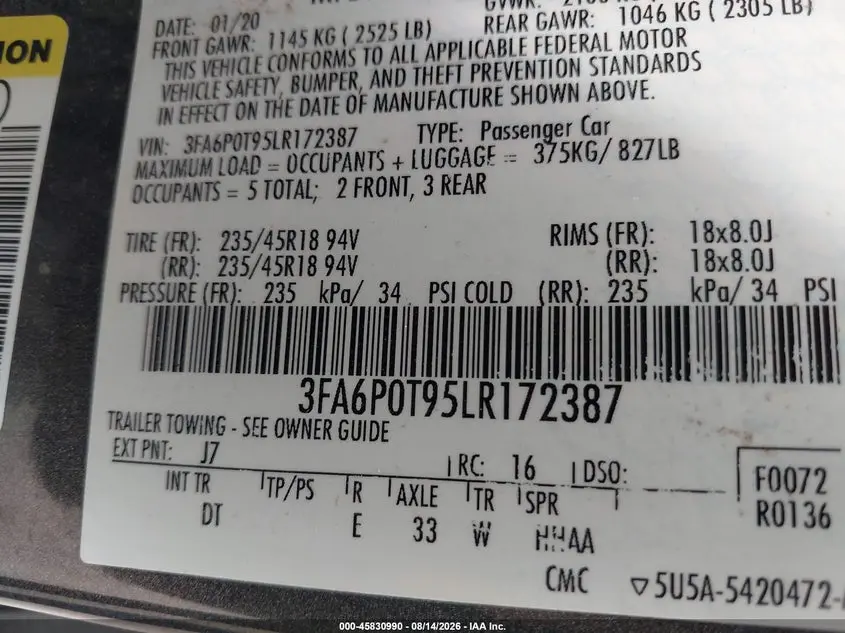 2020 FORD FUSION SE